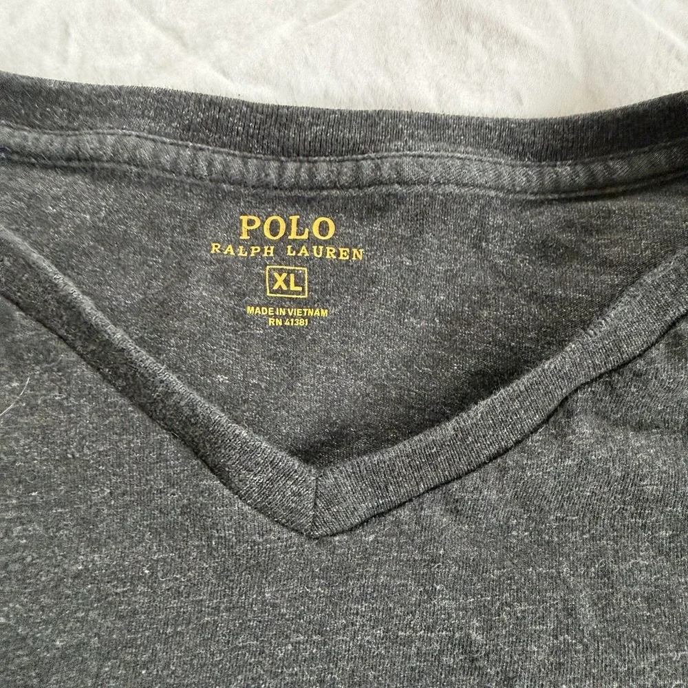 Polo Ralph Lauren Mens XL V Neck Long Sleeve Shirt Gray Red Pony‎